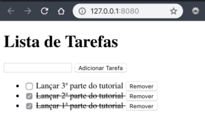 Nessa imagem é possível ver um risco sobre as duas tarefas que foram marcadas no checkbox, isso porque elas foram terminadas.